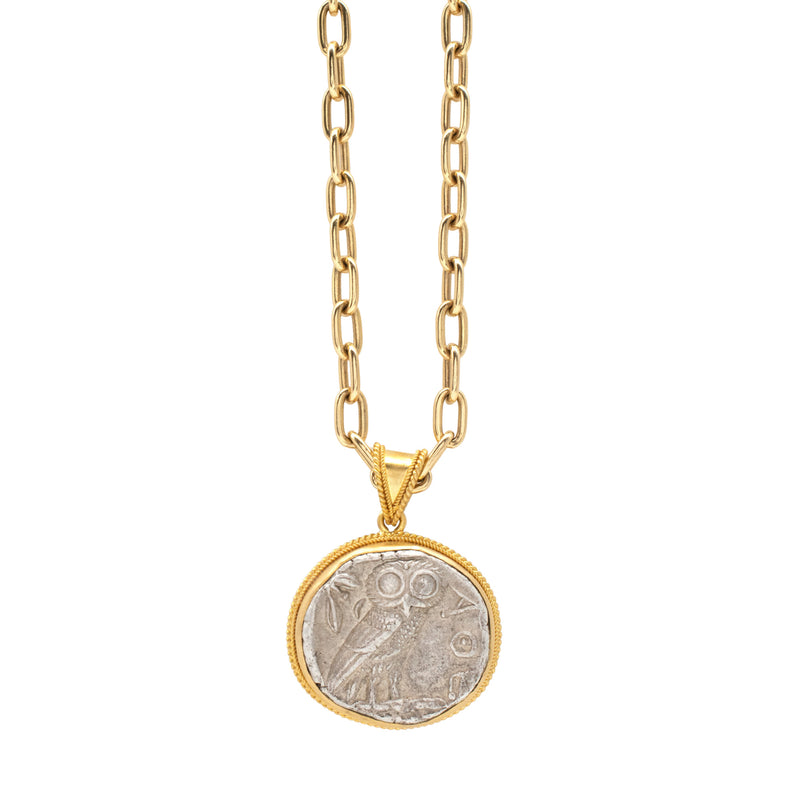 22mm Ancient Coin with Owl of Athena