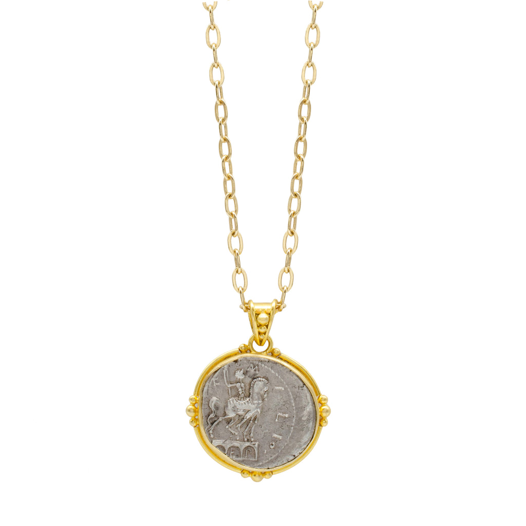 20mm Ancient Coin with Equestrian & Roma