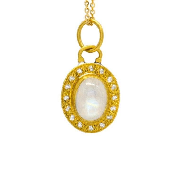 3ct Rainbow Moonstone & Diamond Halo (PENDANT ONLY)