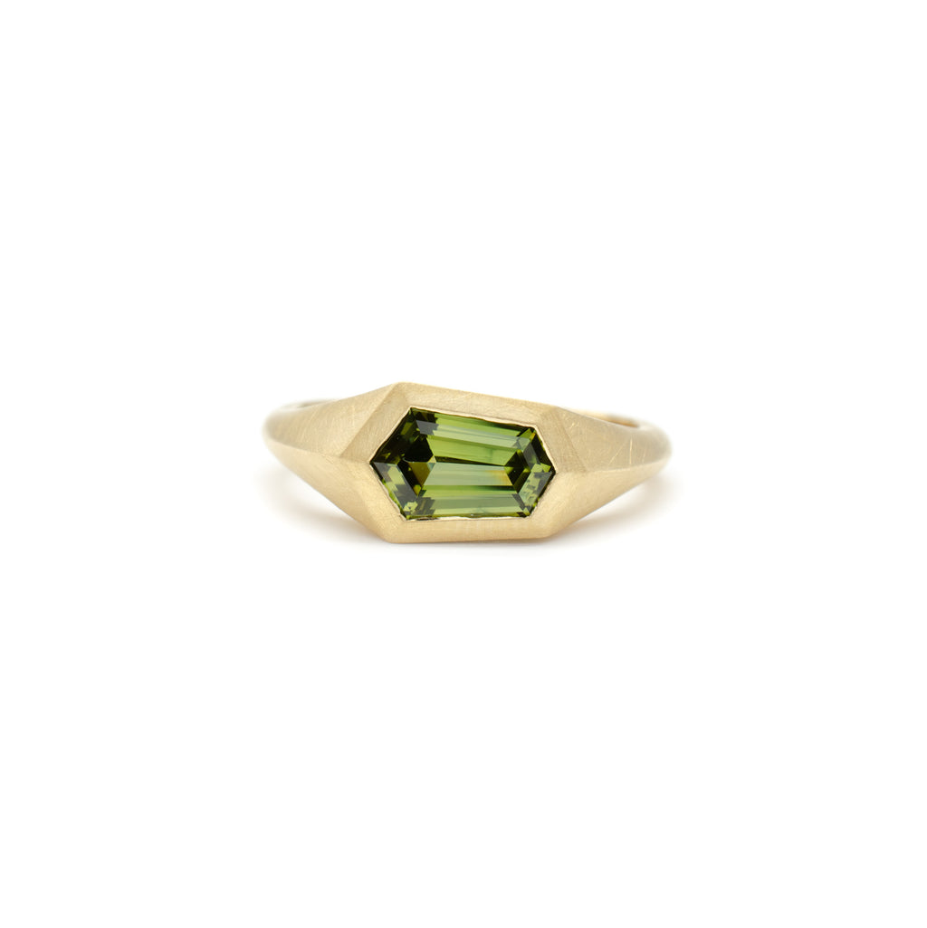 Green Sapphire Flat Top Ring