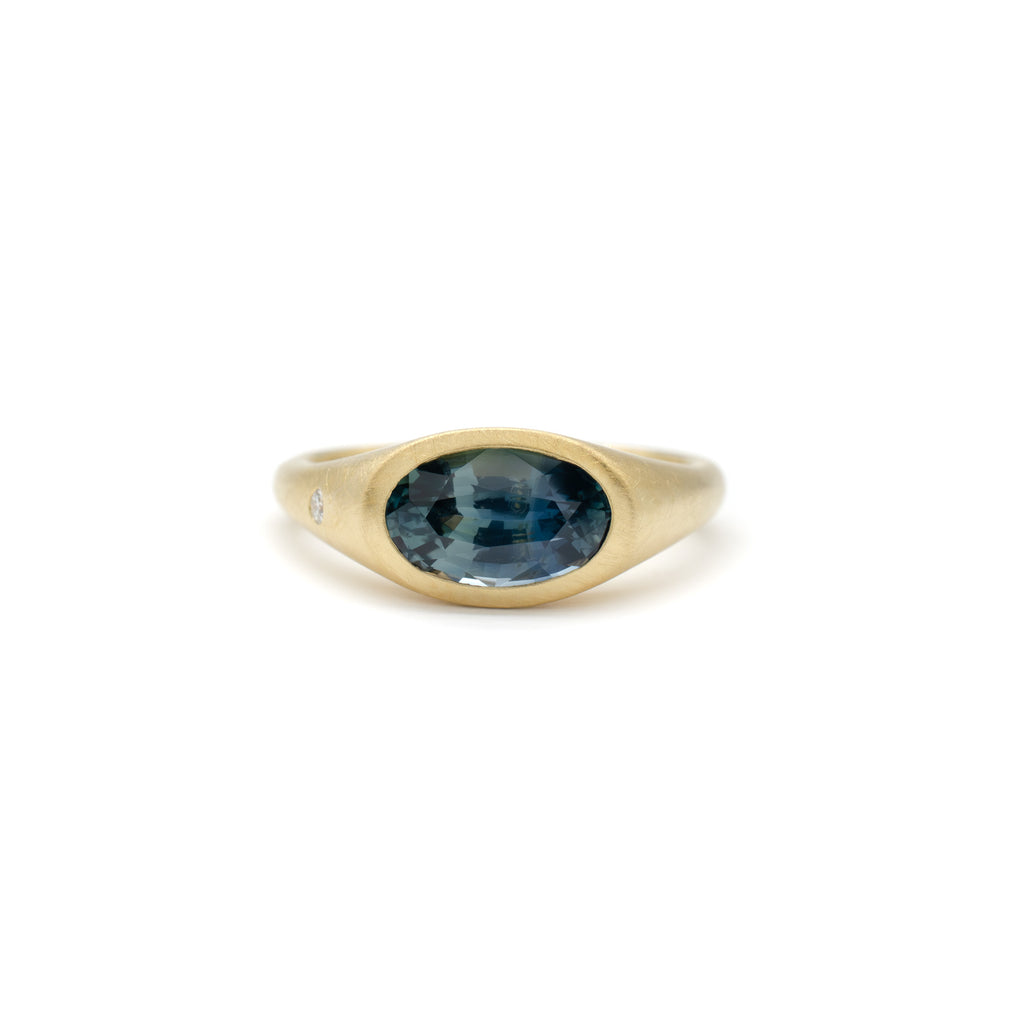 Teal Sapphire Flat Top Ring