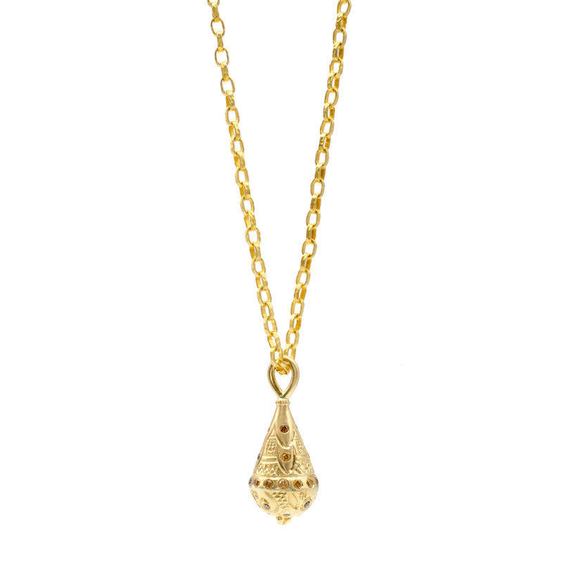 Wish Pendant with Cognac Diamonds on Handmade Open link Chain