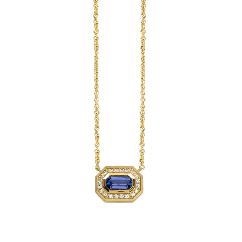 Step Cut Sapphire Halo Necklace