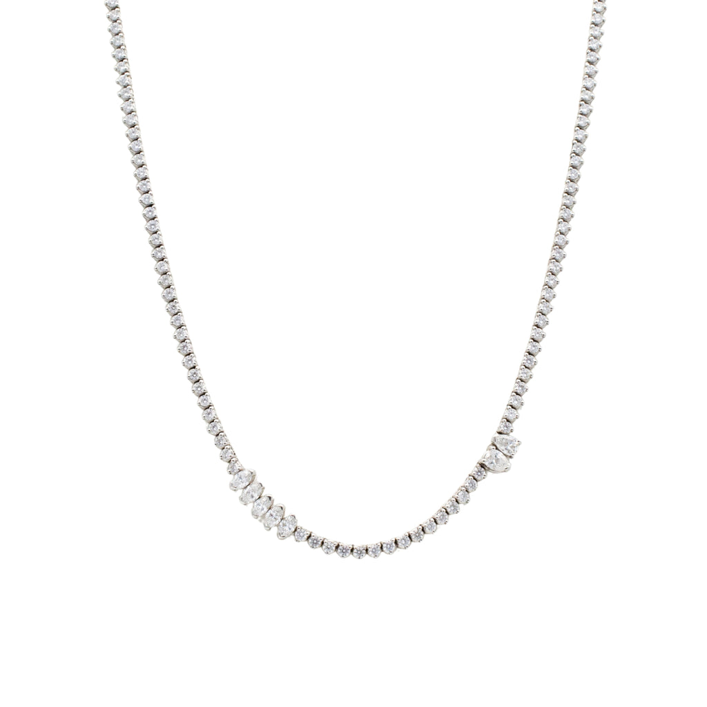 Round, Marquise & Pear Diamond Line Necklace