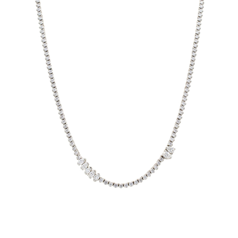 Round, Marquise & Pear Diamond Line Necklace