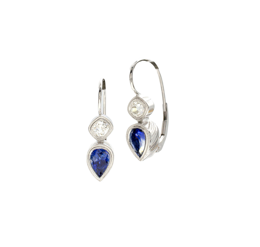 Engraved Pear Duo Dangles (Sapphire)