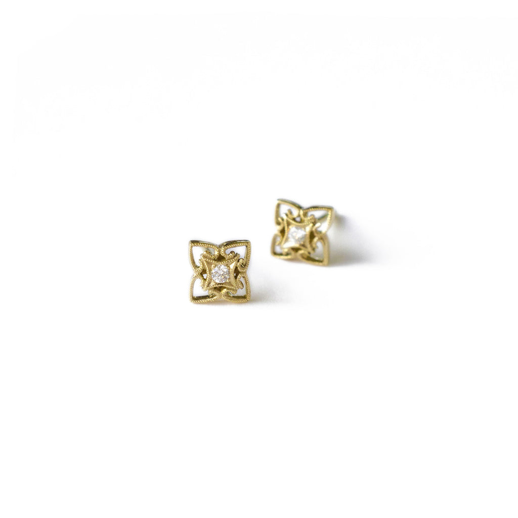 Gold Milgrained Diamond Studs