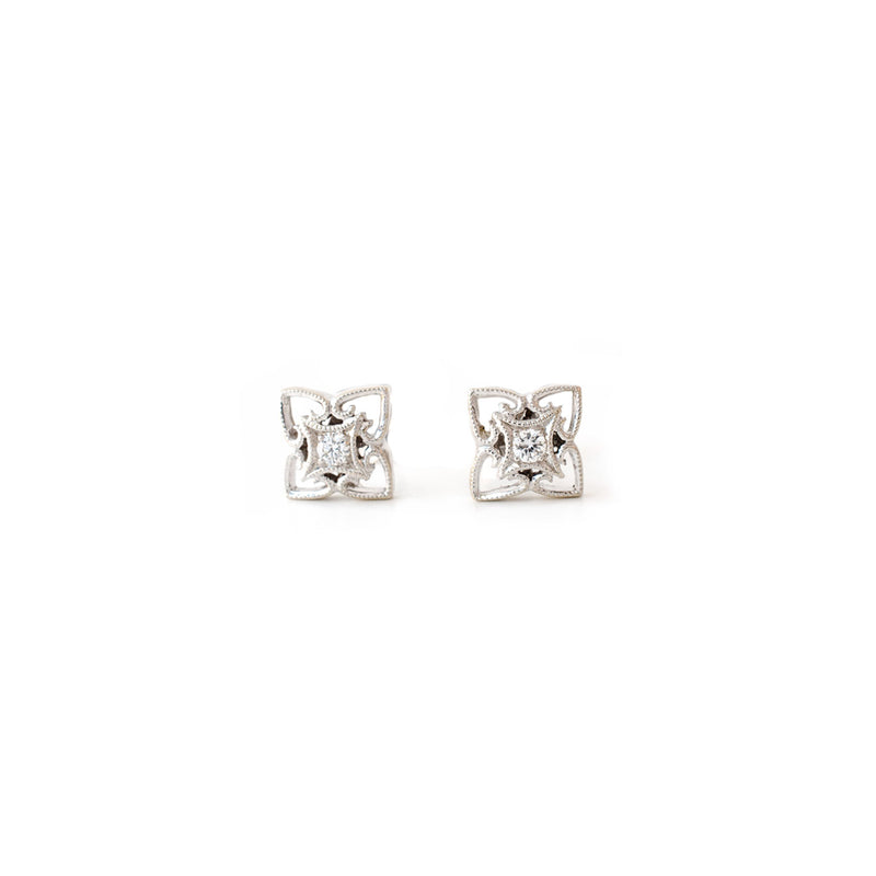 White Gold Milgrained Diamond Studs