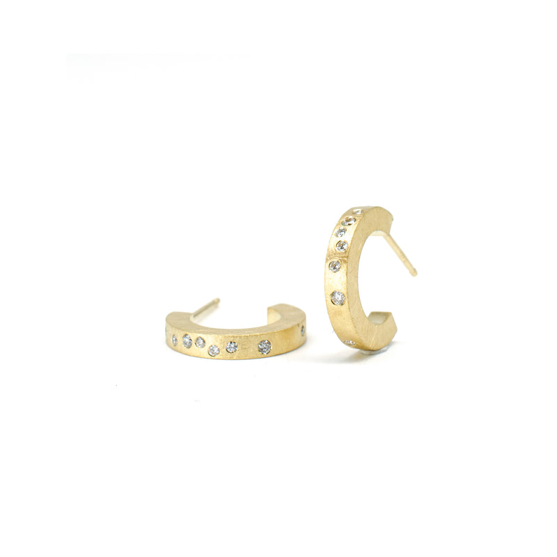 18k rose gold galaxy style diamond huggie hoop earring