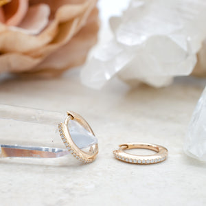 Bead Set Diamond Hoops in Rose