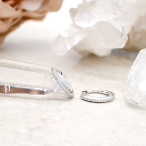 Bead Set Diamond Hoops in White