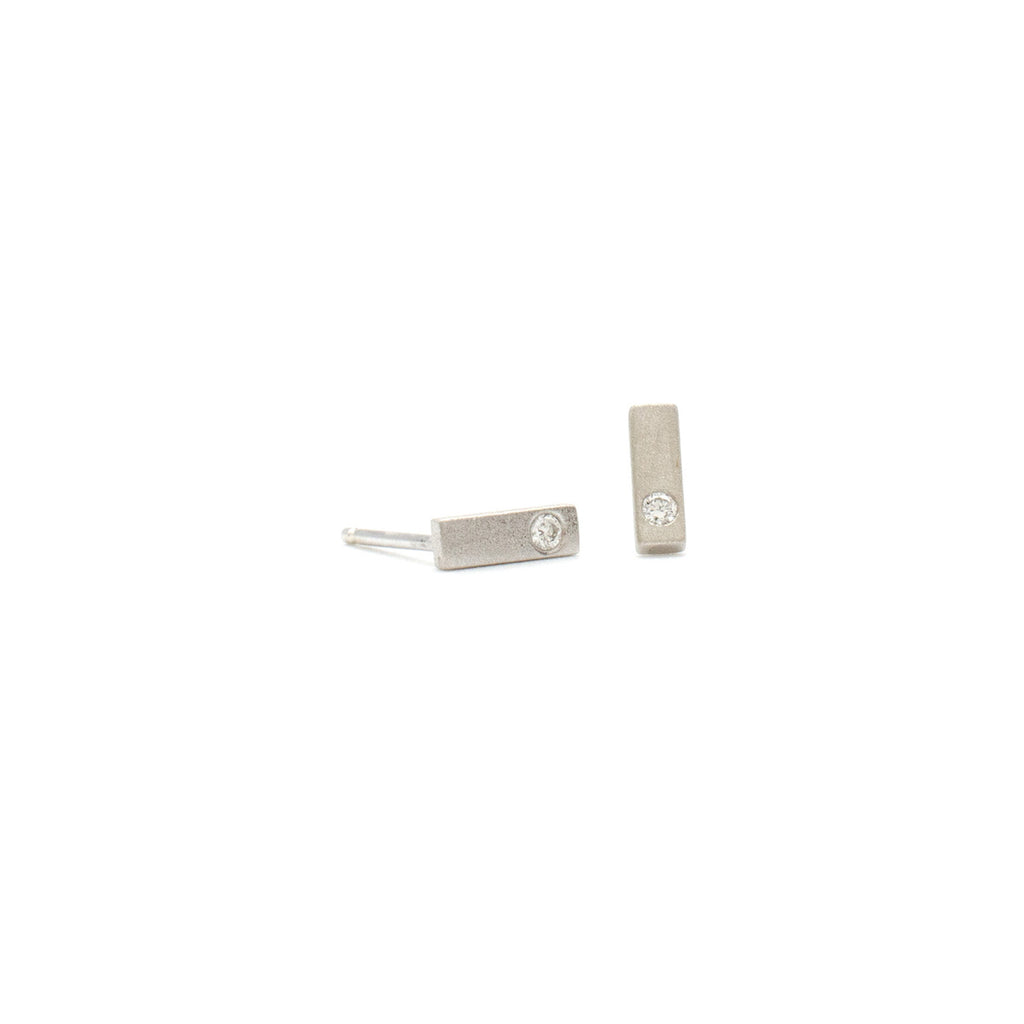 Single Diamond Bar Studs in White