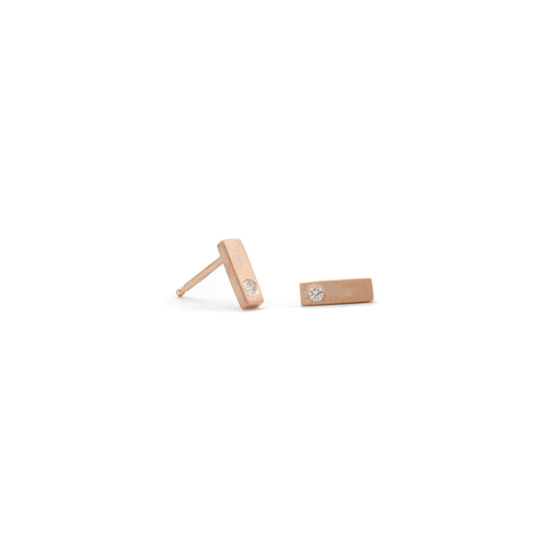 Single Diamond Bar Studs in Rose