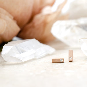 Single Diamond Bar Studs in Rose