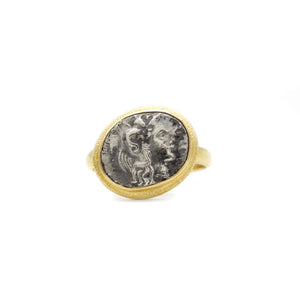 13mm Ancient Coin with Athena Ring