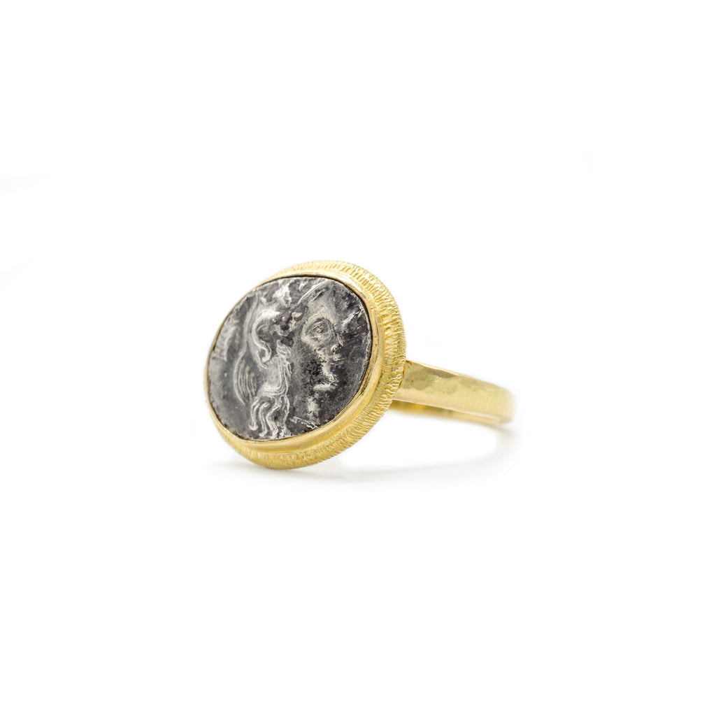 13mm Ancient Coin with Athena Ring