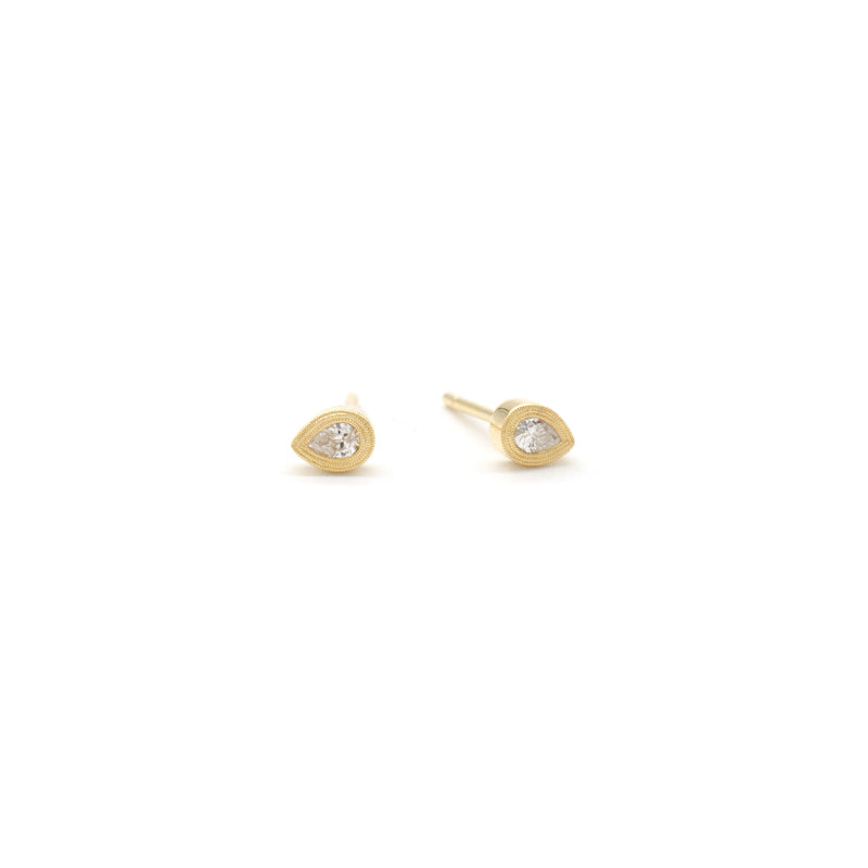 Gold Double Milgrain Studs (Pear)