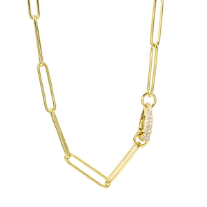 25mm Paperclip Necklace with Pave Diamond Clasp
