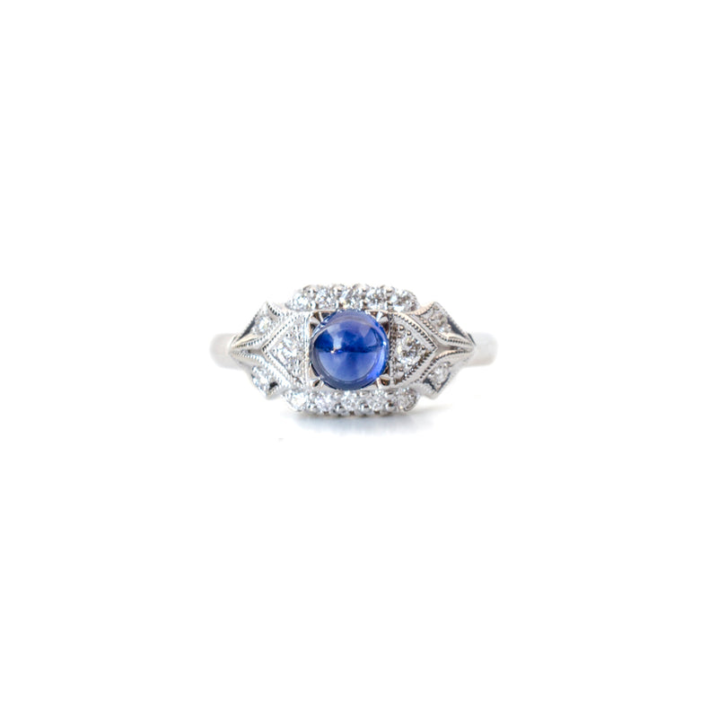 Sapphire Cabochon Deco Ring