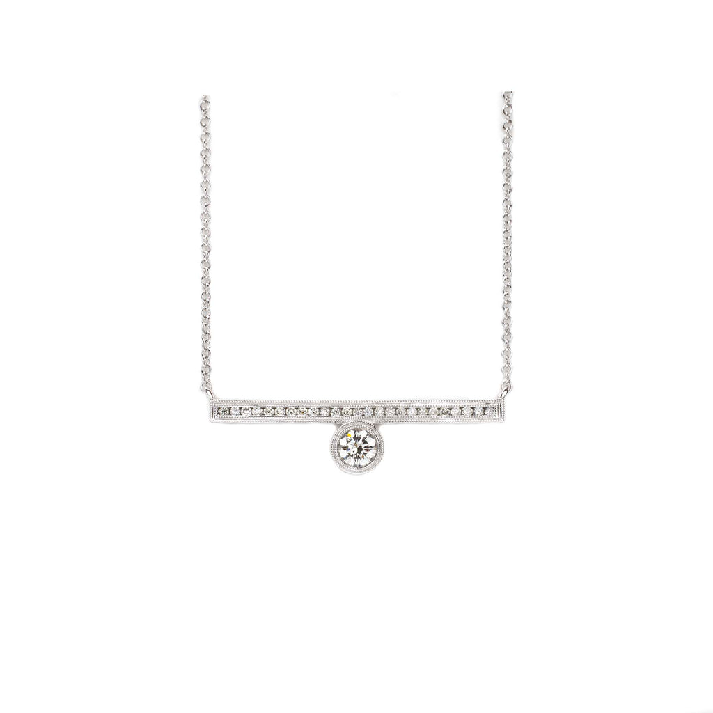 Offset Engraved Bar Necklace White