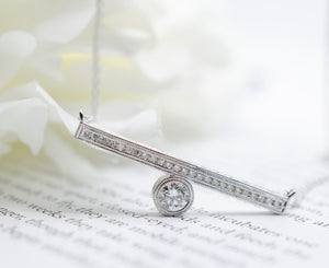 Offset Engraved Bar Necklace White