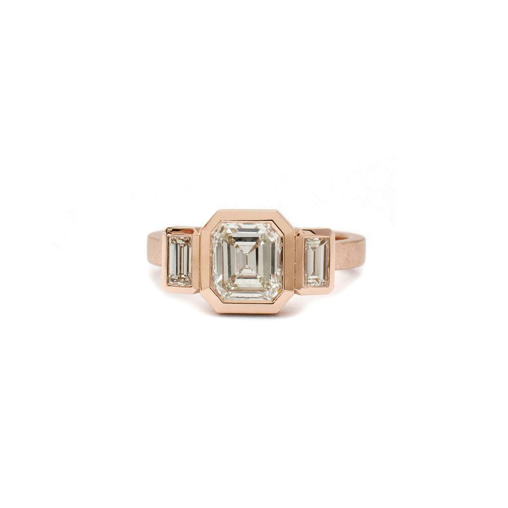 3 Stone Bezel Ring (Emerald Cut)