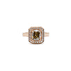 cognac cushion cut diamond ring in rose gold halo
