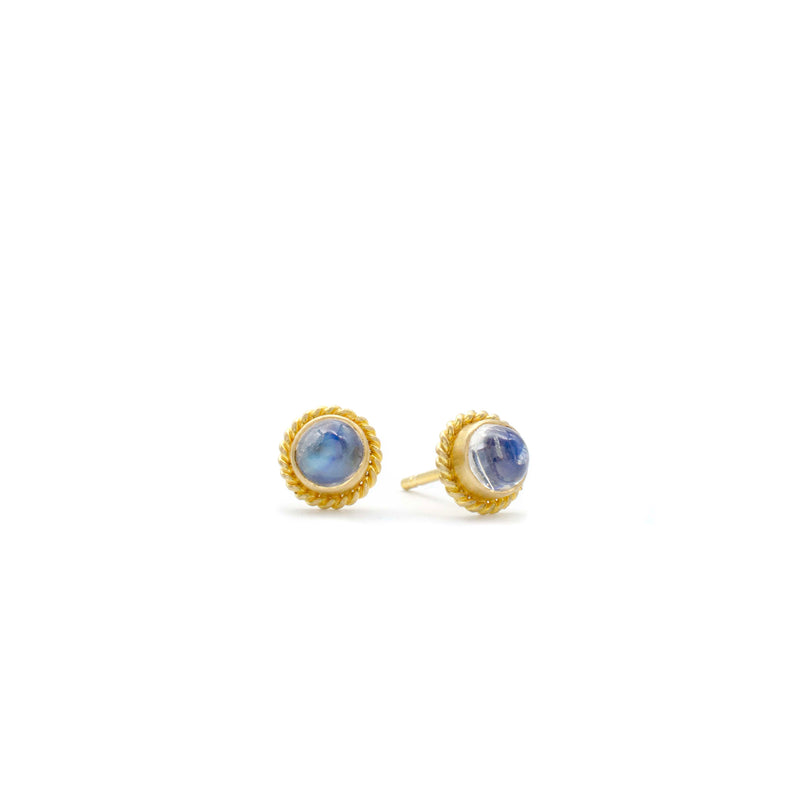 Beaded Bezel Moonstone Studs