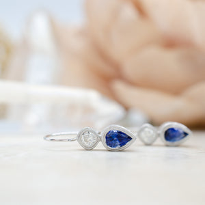 Engraved Pear Duo Dangles (Sapphire)