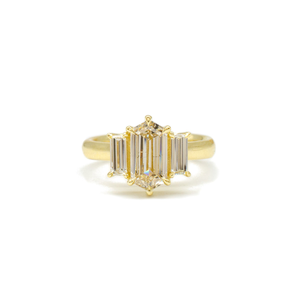 1.5ct Shield Three Stone Shield Ring