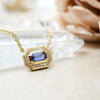 Step Cut Sapphire Halo Necklace