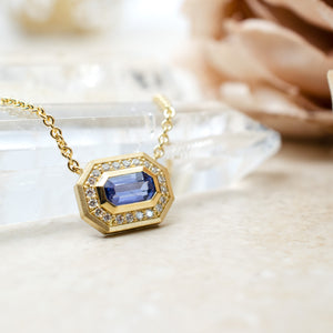 Step Cut Sapphire Halo Necklace