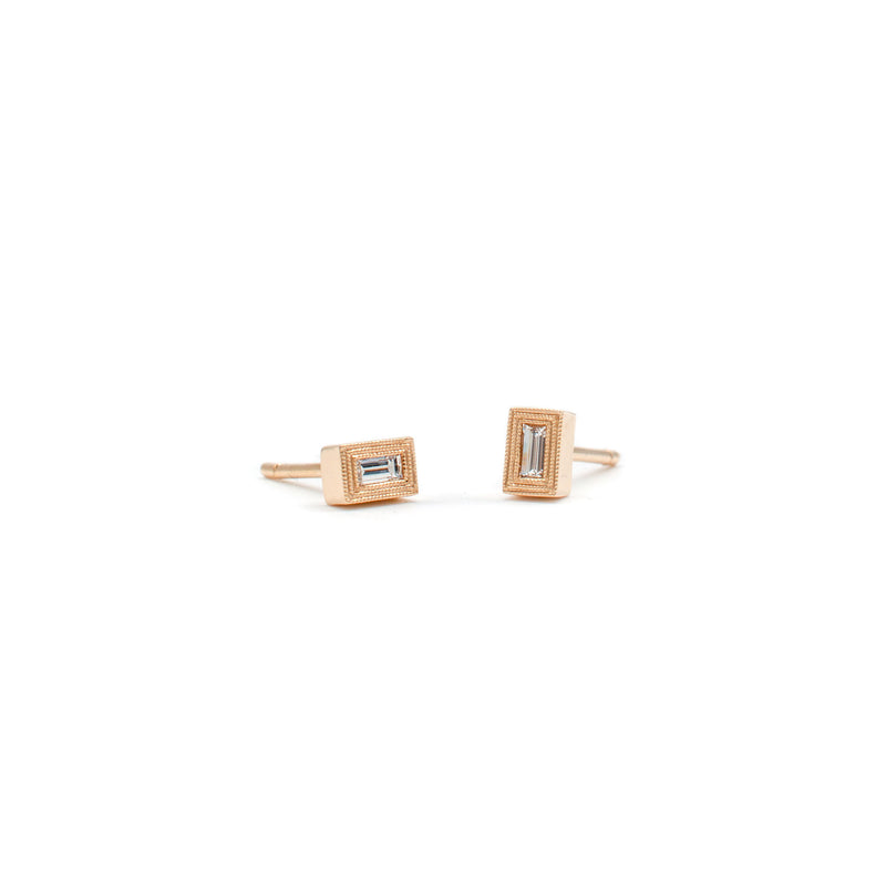 Rose Triple Milgrain Studs (Baguette)