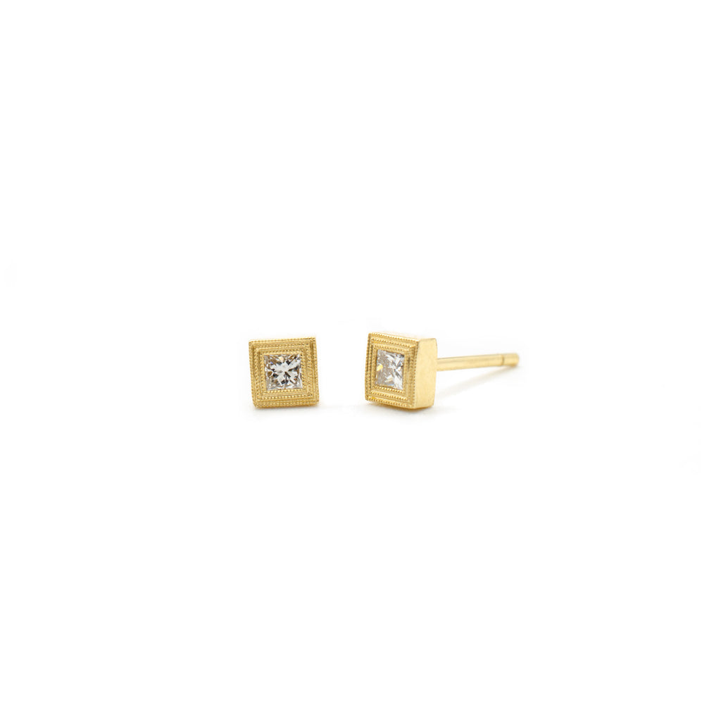 Gold Double Milgrain Studs (Square)