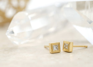 Gold Double Milgrain Studs (Square)